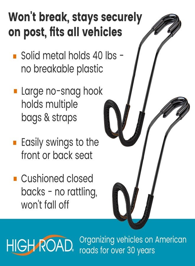 High Road Car Hooks for Purses and Bags with Leather Trim - Unbreakable Car Seat Hooks for Large Purse Straps and Heavy Bags up to 40 lbs - Secure Attachment Loops Fit All Headrest Posts, 2-Pack - Image 2